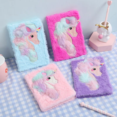 Girls' School Unicorn Plush Notebook Lovely Fluffy Unicorn Design 4 Colors Customized