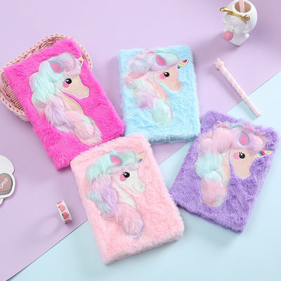 Girls' School Unicorn Plush Notebook Lovely Fluffy Unicorn Design 4 Colors Customized