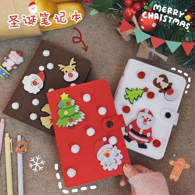 2022 Felt A6 Cartoon Christmas Tree Deer Notebook Grid Pages Journal Korean Diary Book