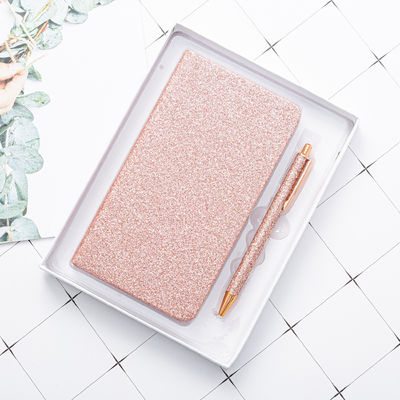 Custom A6 Glittery PU Leather Journal Set With Pen for Daily Weekly and Monthly Planning